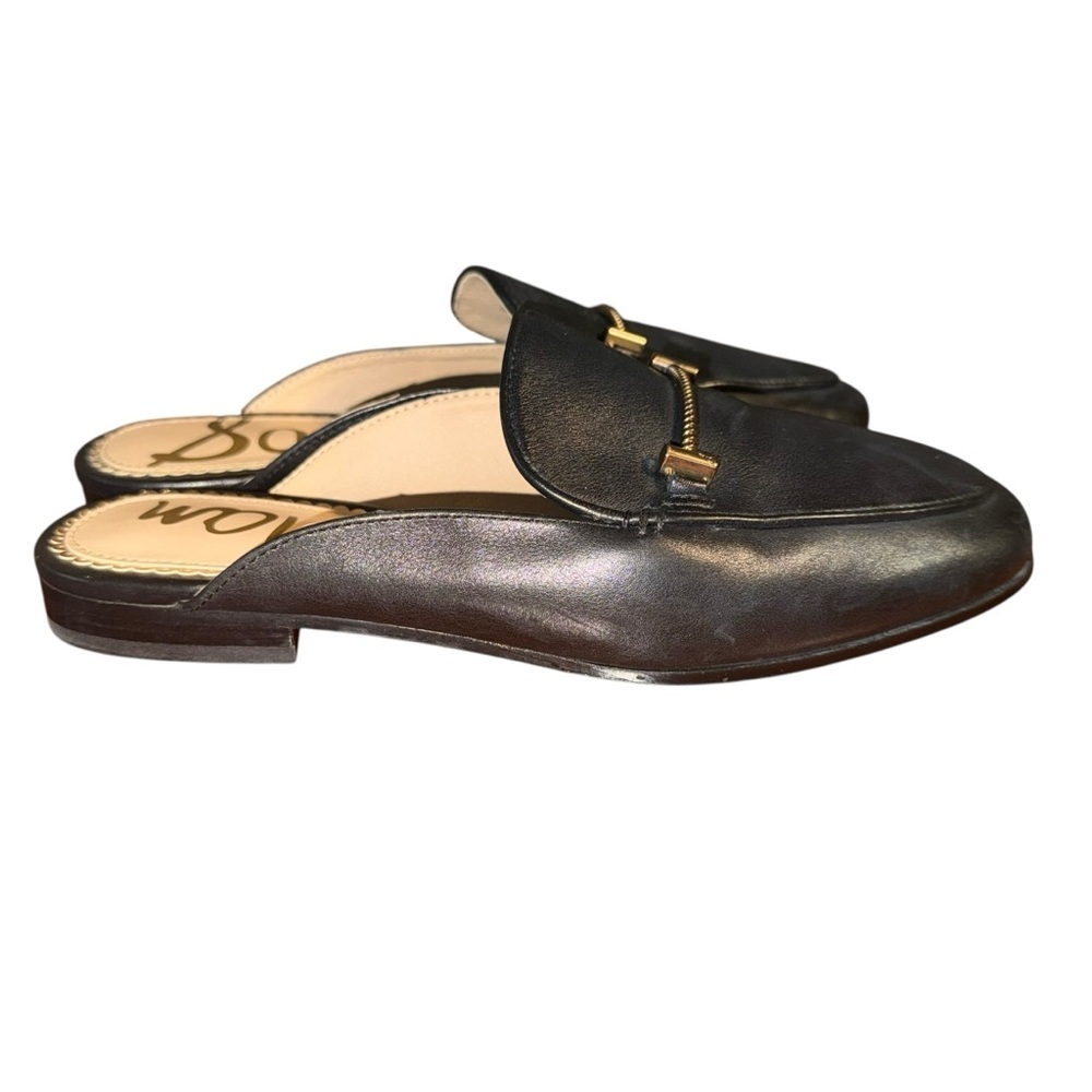 Sam Edelman Black Leather Horsebit Mule Loafers Gold Hardware Slip On Shoes Sz 5 - Picture 7 of 9
